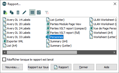 Rapport sélectionné